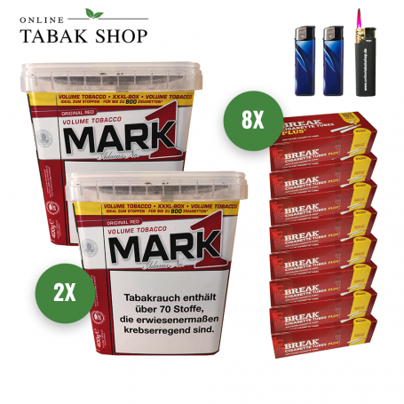 Mark 1 Volumen Tabak 2x400g 1 600 Break PLUS Hülsen Sparpaket