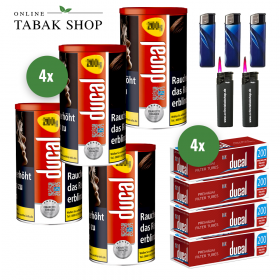 Ducal Rot / Red Tabak (4x 190g), 1000x Ducal Hülsen, 3x Feuerzeuge und 2x Sturmfeuerzeuge - 124,10 €