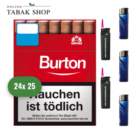 24x25er Burton Original Filterzigarillos + 3 Feuerzeuge + 2 Sturmfeuerzeuge - 85,40 €