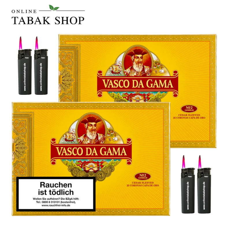 VASCO DA GAMA Capa de Oro Zigarren (2 x 25er) + 4 Sturmfeuerzeuge
