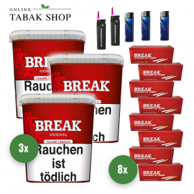 BREAK Original Volumentabak (3 x 215g) + 1.600 BREAK Hülsen + 3 Feuerzeuge + 2 Sturmfeuerzeuge - 115,00 €
