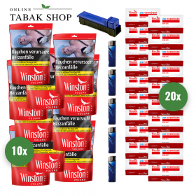 Winston Volumen Tabak Classic XXL (10 x 110g) + 4.000 Winston Hülsen + 5 Feuerzeuge + 1 Angel Stopfer - 256,00 €