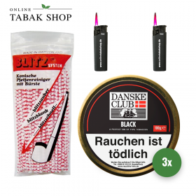 Danske Club Black Pfeifentabak (3 x 100g) + 80 Blitz Pfeifenreiniger + 2 Sturmfeuerzeuge - 65,45 €