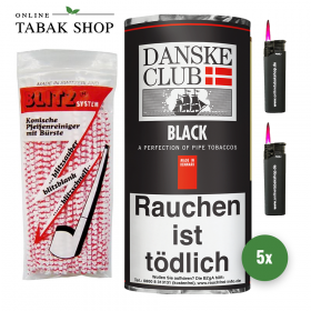 Danske Club Black Pfeifentabak (5x 50g) + 80 BLITZ Pfeifenreiniger + 2 Sturmfeuerzeuge - 52,65 €