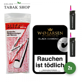 W.O. Larsen Black Diamond (2x 100g) + 80 BLITZ Pfeifenreiniger + 2 Sturmfeuerzeuge - 56,35 €