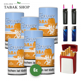 Farmer Tabak / Pfeifentabak Dose (6x 160g) + 2x Sturmfeuerzeuge, 2x Feuerzeuge, 1x Gizeh Etui - 83,60 €