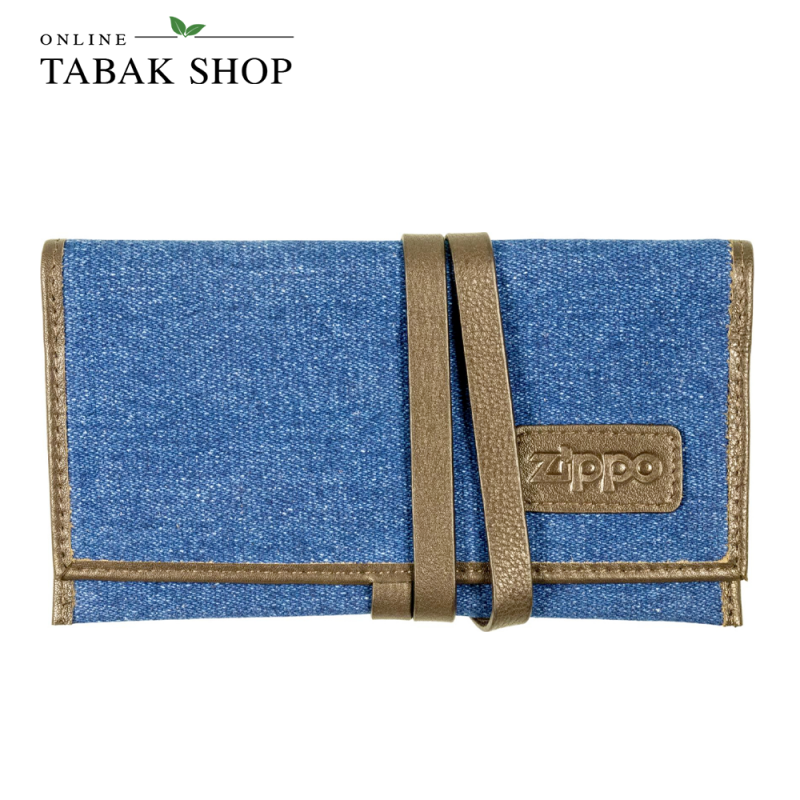 Zippo Tabakbeutel / Tabaktasche Jeans-Lederoptik KS mit Lederband in Geschenkbox, geschlossen