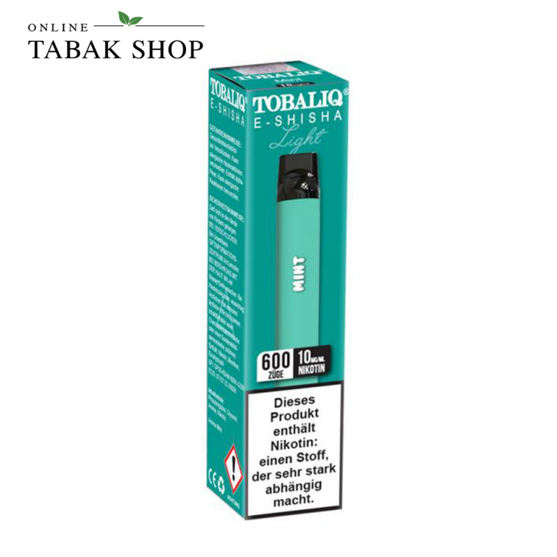 TOBALIQ Einweg E-Zigarette bis zu 600 Züge 10mg/ml Nikotin Mint Verpackung