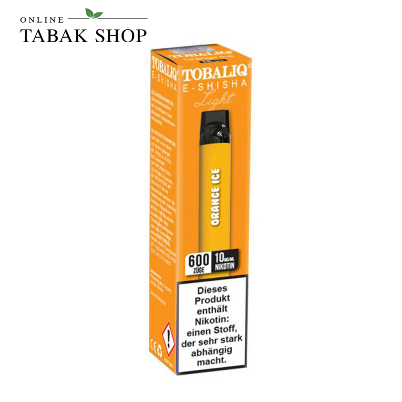 TOBALIQ Einweg E-Zigarette bis zu 600 Züge 10mg/ml Nikotin Orange Ice Verpackung