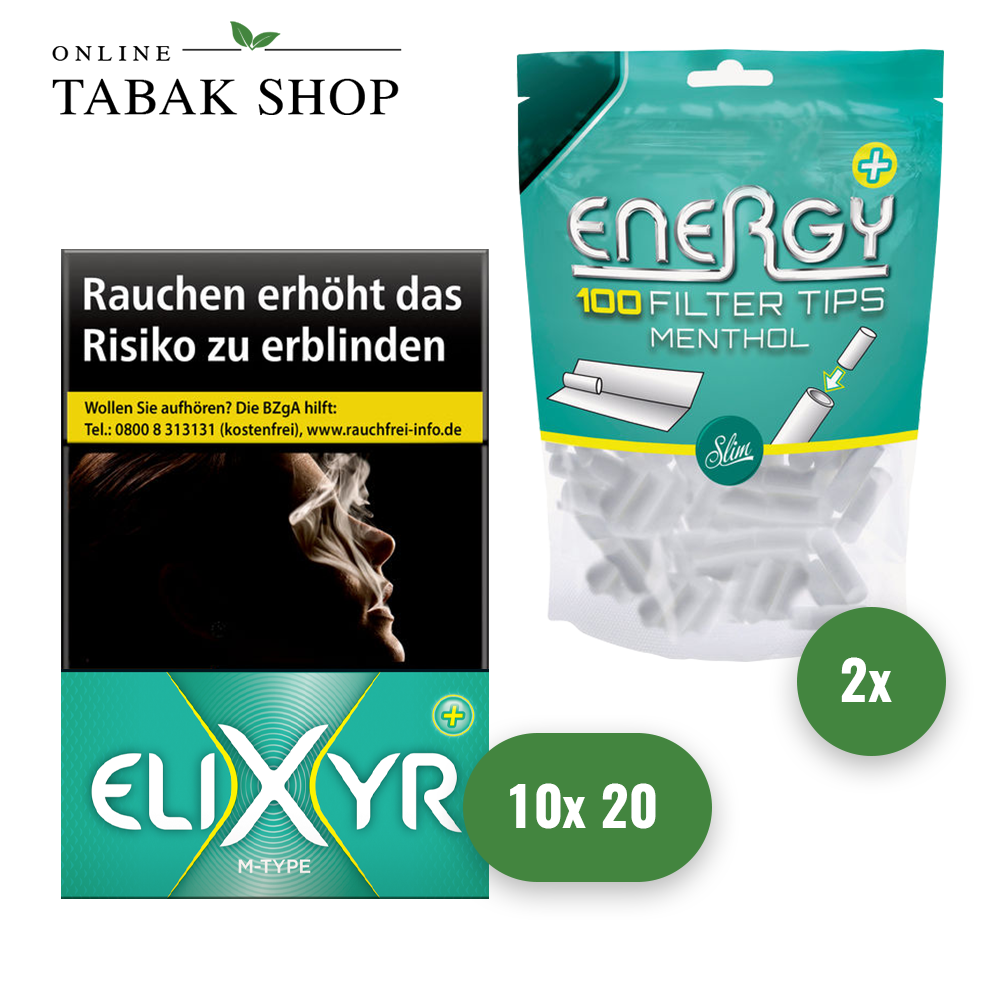 Elixyr+ Zigaretten (10 x 20er) + Energy+ Menthol Filter Tips (2 x 100er)  online kaufen » Online Tabak Shop