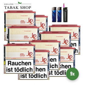 9x JPS Just XL Volumentabak 36g + 1000 Hülsen (Sorte wählbar) + 2 Feuerzeuge + 1 Sturmfeuerzeug