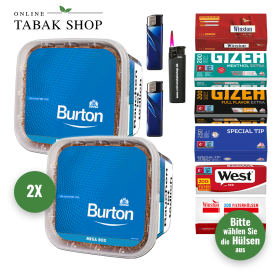 Burton Tabak Blue (2 x 300g) + 1.000 Hülsen (wählbar) + 2 Feuerzeuge + 1 Sturmfeuerzeug - 106,70 €