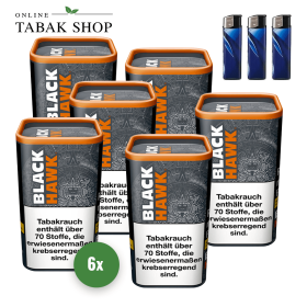 6x BLACK HAWK Volumentabak 90g + 3 Feuerzeuge