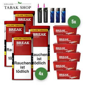 BREAK Original Tabak (4 x 100g) + 1.000 BREAK Hülsen + 2 Sturmfeuerzeuge + 3 Feuerzeuge - 76,00 €