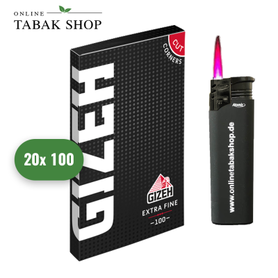 20x100er GIZEH Black extra Fine Blättchen/Zigarettenpapier + 1 Sturmfeuerzeug
