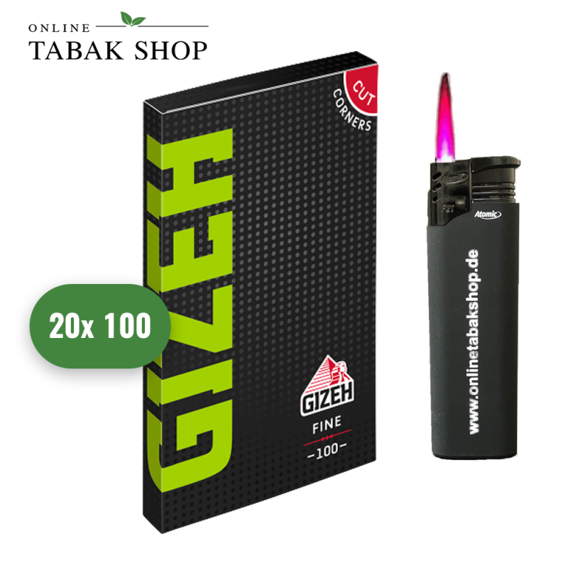 20x100er GIZEH Black Fine Green Blättchen + 1 Sturmfeuerzeug