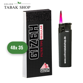 Gizeh Black Filter Tips Regular (2 Boxen) (48x 35er) + 1 Sturmfeuerzeug - 19,50 €