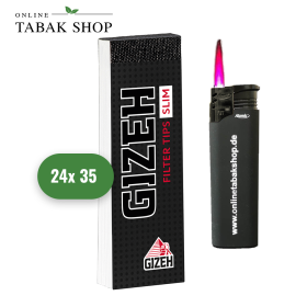 Gizeh Black Filter Tips Slim (24x 35er) + 1 Sturmfeuerzeug - 12,50 €