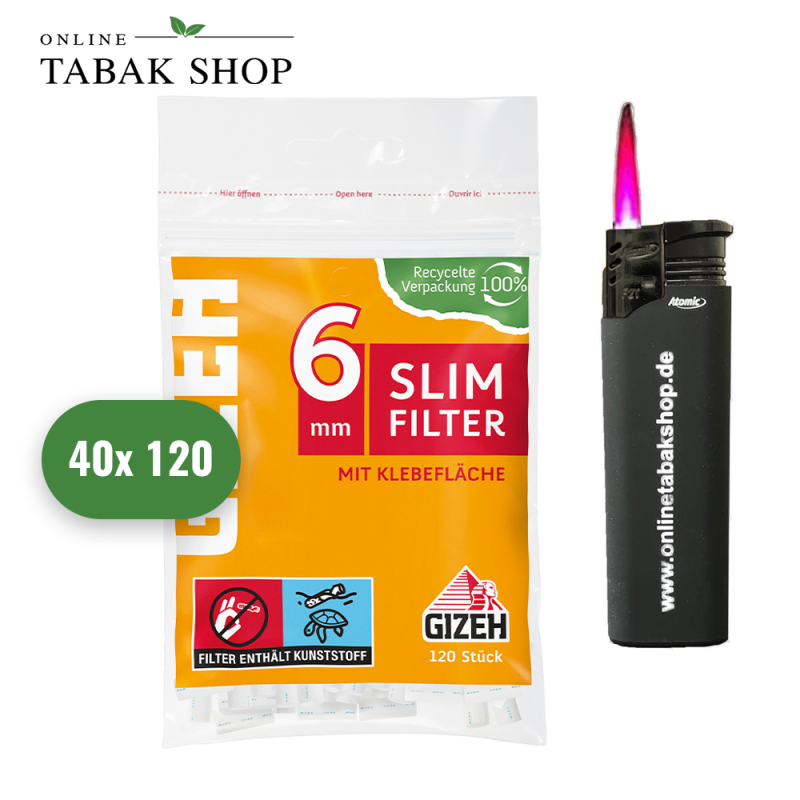 GIZEH Slim Filter 6mm (40x 120er) (2 Boxen) + 1 Sturmfeuerzeug