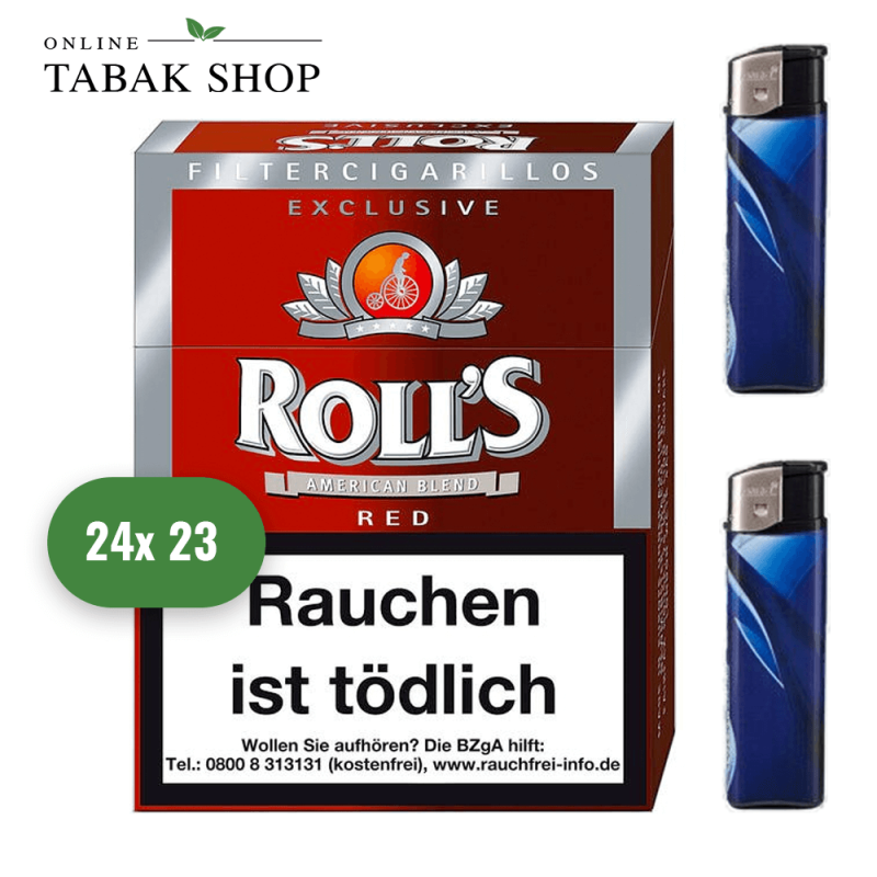 Roll's Red American Blend Zigarillos (24 x 23er) + 2 Feuerzeuge
