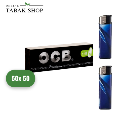 OCB Premium Filter Perforated Tips Heftchen (50x 50er) (2 Boxen) + 2 Feuerzeuge