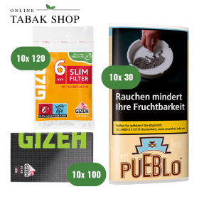 Pueblo Classic Tabak (10 x 30g) + GIZEH Black Fine Blättchen (10 x 100er) + GIZEH Slim Filter 6mm (10 x 120er) - 73,50 €
