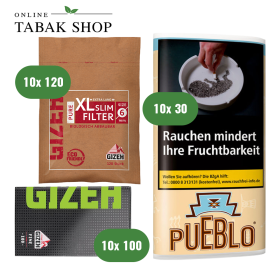 Pueblo Classic Tabak (10 x 30g) + GIZEH Black Fine Blättchen (10 x 100er) + GIZEH Pure XL Filter 6mm (10 x 120er) - 74,50 €