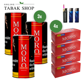 Moro Rot/American Blend (3 x 150g) + 1.000 Moro Hülsen + 1 Sturmfeuerzeug + 2 Feuerzeuge - 78,05 €