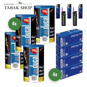 DUCAL Blue Tabak (4 x 190g) + 1.000 GIZEH Special Tip Hülsen + 3 Feuerzeuge + 2 Sturmfeuerzeuge - 126,95 €