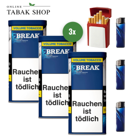 Break Blau Volumentabak (3 x 100g) + 3 Sturmfeuerzeuge + 1 Gizeh Etui - 56,99 €