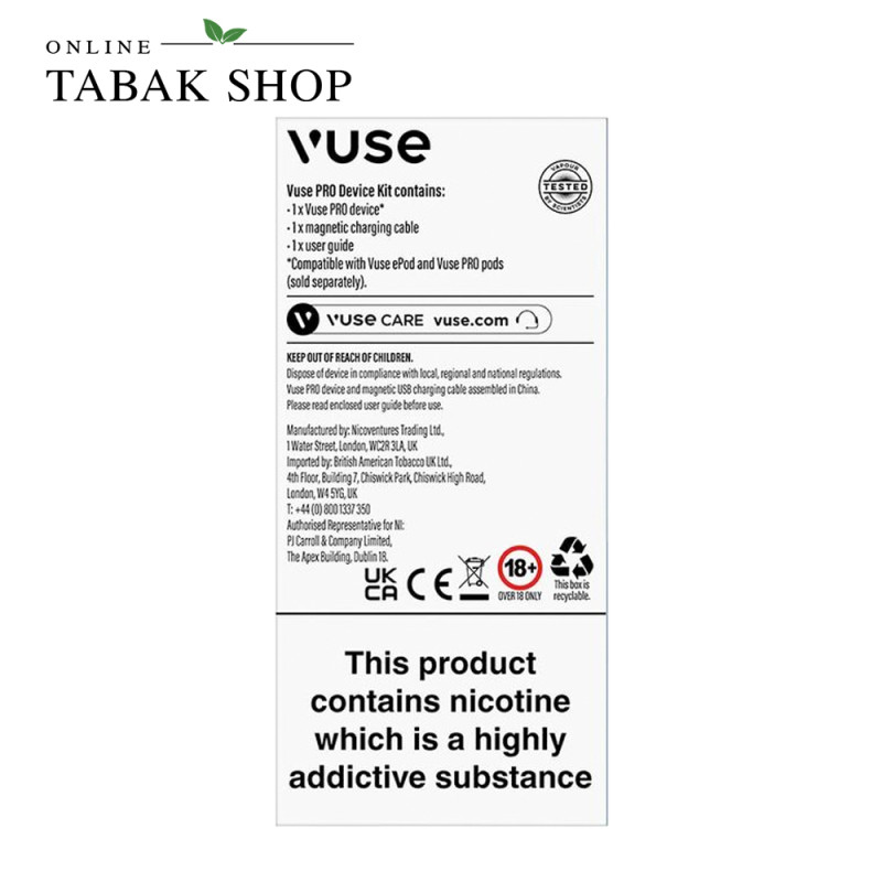 Vuse Pro Smart Device Kit Backlabel