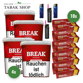 Break Original Volumentabak (4 x 215g) + 2.000 Break PLUS Hülsen + 2 Feuerzeuge + 2 Sturmfeuerzeuge - 156,00 €