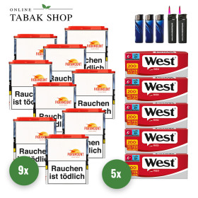Paramount (9 x 38g) + 1.000 West Hülsen (wählbar) + 2 Sturmfeuerzeuge + 3 Feuerzeuge