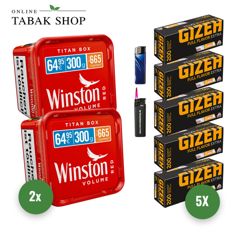 Winston red Tabak 2 x 300g Sparpaket Gizeh Full Flavor Extra Hülsen Variante