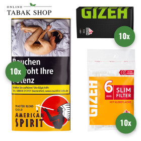 10x American Spirit Tabak 30g (wählbar) + 1000 Gizeh Fine Green Blättchen + 1200 Gizeh 6mm Slim Filter Tips