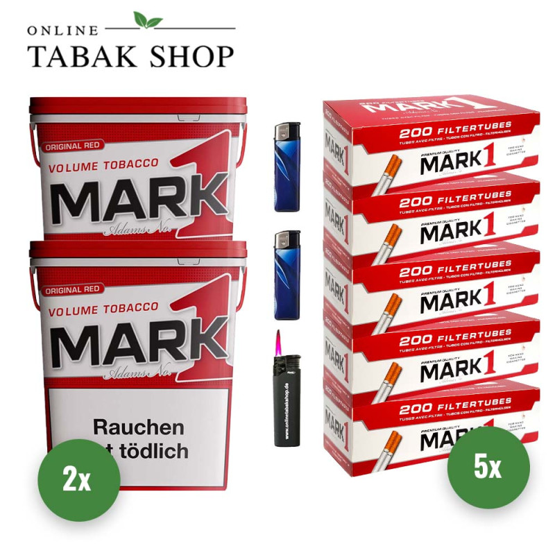Mark 1 Tabak (2 x 320g) + 1000 Mark 1 Hülsen + 2 Feuerzeuge + 1 Sturmfeuerzeug