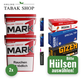 2x Mark 1 Tabak 320g + 1000 Hülsen (wählbar) + 2 Feuerzeuge + 1 Sturmfeuerzeug