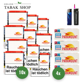 Paramount Tabak M (10 x 38g) + 1.000 Hülsen + 1 Feuerzeug + 1 Sturmfeuerzeug