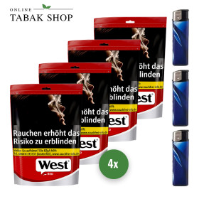 West Red Volumen Tabak (4 x 95g) + 3 Feuerzeuge