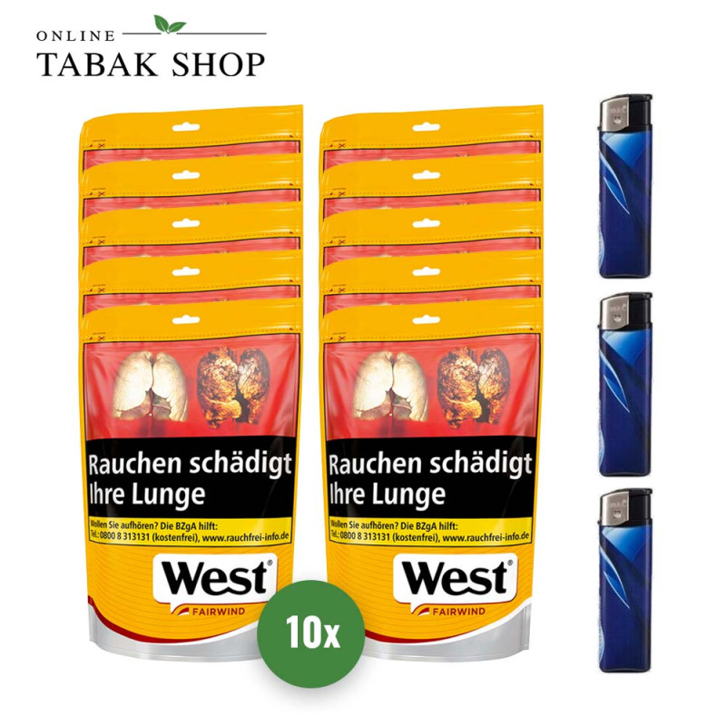 West Yellow Fairwind Volumen Tabak (10 x 80g) + 3 Feuerzeuge