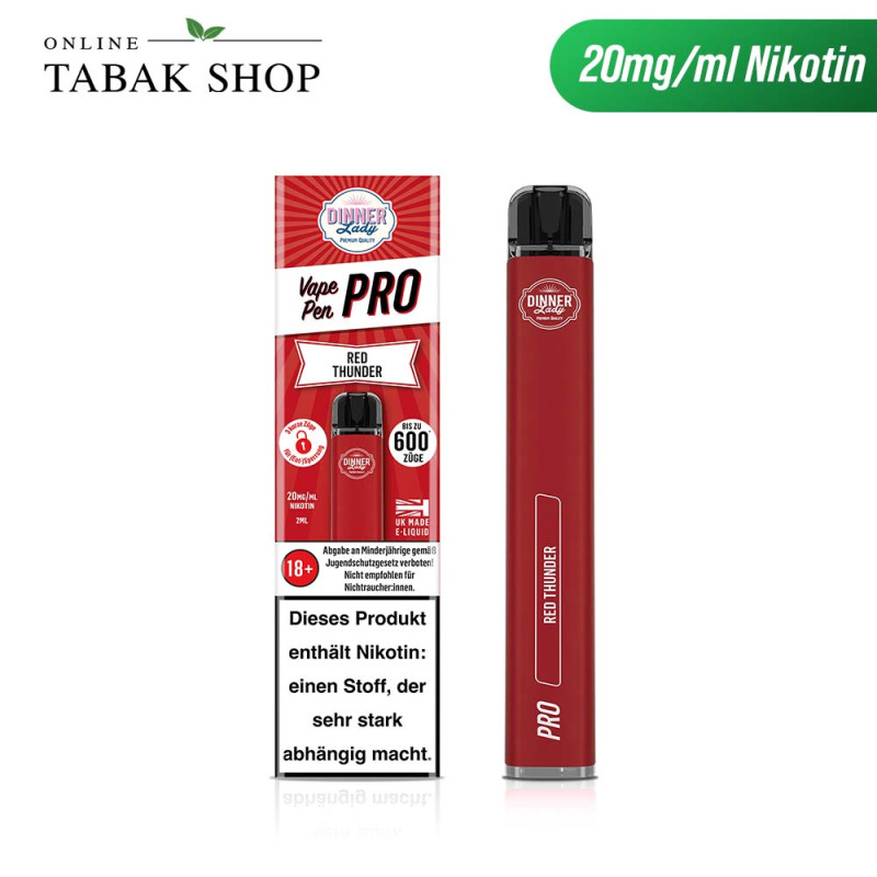 Dinner Lady Vape Pen Pro Einweg E-Zigarette 20 mg/ml Nikotin Red Thunder