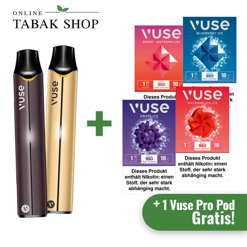 Vuse Pro Smart Device Kit (in Schwarz oder Gold) + 1 x Vuse Pro Pod Caps Gratis (Sorte zufällig)