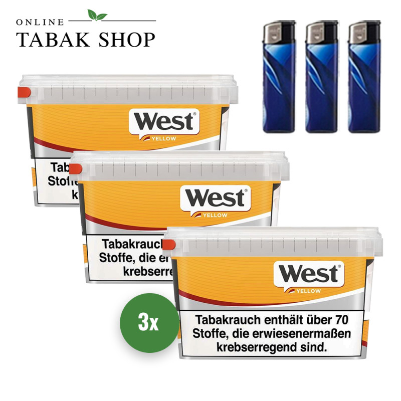 West Yellow/Silver Volumen Tabak (3 x 115g) + 3 Feuerzeuge