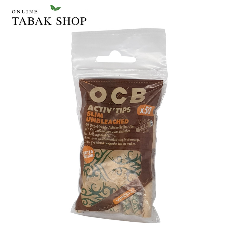 OCB Activ ' Tips Slim Unbleached Filter Tips (1 x 50er) Beutel