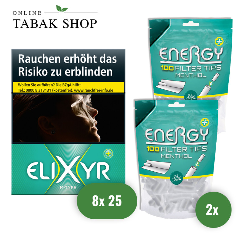 Elixyr Plus Zigaretten (8 x 25er) + 200 Energy Plus Menthol Filter Tips