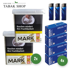 2x Mark 1 Adams Gold Volumentabak 400g + 1000 Gizeh Special Tip Hülsen + 3 Feuerzeuge
