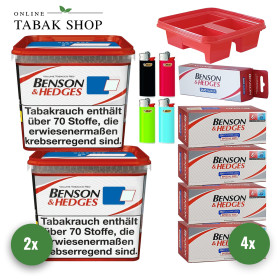 2x BENSON & HEDGES Red Tabak Eimer 315g + 1000 B&H Hülsen + Eimereinsatz + Duo Maker + 4 BiC J25 Feuerzeuge