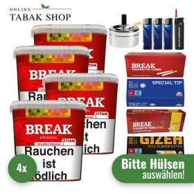 4x Break Original Red Titan Eimer 300g + 2000 Hülsen + 1 Sturmfeuerzeug + 3 Feuerzeuge + 1 Drehascher