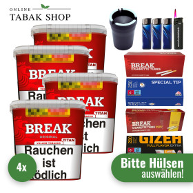 4x Break Original Titan Eimer 300g + 2000 Hülsen + 1 Sturmfeuerzeug + 3 Feuerzeuge + 1 Autoascher