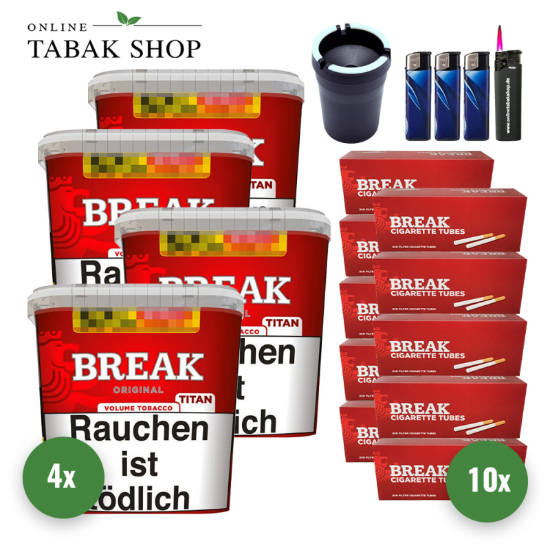 Break Original Titan (4 x 300g) + 2.000 Break Hülsen + 1 Sturmfeuerzeug + 3 Feuerzeuge + 1 Autoascher